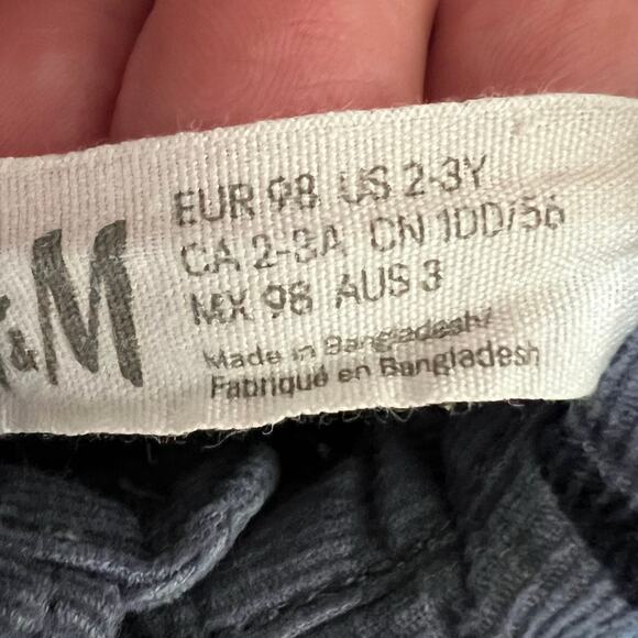 H&M Boys Corduroy Button Down Shirt 2-3Y Blue Dinosaur Print Long Sleeve Casual - Picture 6 of 7